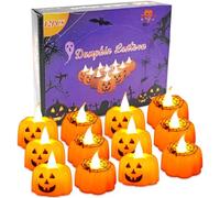 WFKKMEQ Pumpkin Tealights Candles, 12PCS Halloween Pumpkin Lights Flickering LED Pumpkins Lights Halloween Party Decorations 3D Orange Lanterns Candles for Festival Party Family Room Decoration