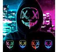 WFKKMEQ Scary LED Halloween Mask, Halloween Masks, Glowing Horror Smile Masks, Light up Cosplay, LED Rave Face Mask Costume 3 Lighting Modes, Anonymous Neon Halloween Gifts (Ice Blue and Pink)