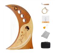 wfljl 19-String Lyre Harp Kit - Ergonomic Lap Harp Instrument with Tuner& Picks | Moon Design, Traditional Classic Stringed Instruments (Brown)