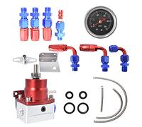 WFLNHB Universal Adjustable Fuel Pressure Regulator Kit Aluminum with 100 Psi Pressure Gauge AN6-6AN Fuel Line Hose Fitting Connectors Kit Red and Blue