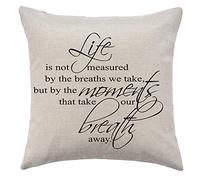 WFLOSUNVE Life Throw Pillow Cover 18x18 Inch Faux Linen, Inspirational Quote Decorative Cushion Case for Couch and Sofa