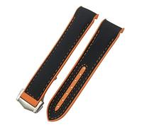 WFRUEDWC 19mm 20mm 21mm 22mm Rubber Watchband Fit for Omega Planet Ocean Diver 300 Silicone Nylon Sports Watch Strap (Color : Black Orange Leather, Size : 21mm)