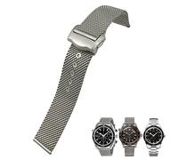 WFRUEDWC 20mm Watch band For Omega 007 Seamster 300 Siver Metal Woven Watch Strap 316L Stainless Steel Watchbands