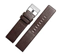 WFRUEDWC Leather Watchbands DZ1657 DZ1405 DZ120 Watch Strap Men's Wrist Watch Bands 26MM 28MM 30MM 22MM 24MM Fit for Diesel Watch Strap (Color : Brown-Silver Buckle, Size : 24mm)