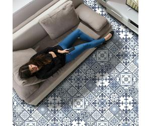 WFS6012 - Lisbon Blue Tiles Melange Floor Sticker 120cm x 60 cm