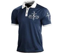 WFSWG Jesus Saved My Life Polo Shirt Men's Funny Letter Print Color Block Polo Shirt Casual Lapel T-Shirts Short Sleeve Button Shirts