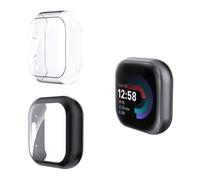WFTE 2 Pack for Fitbit Versa 4/ Sense 2 Case,with Tempered Glass Screen Protector,Anti-Drop & Anti-Scratch Hard PC Full Cover - Slim Thin,Shockproof,Non-Slip (Black & Clear)