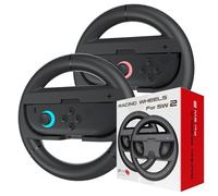 WFTE 2-Pack Nintendo Switch 2 Steering Wheel Grips (2025) - Ergonomic Joy-Con Racing Wheel pair for Mario Kart 8 Deluxe & Luigi's Circuit, 270° Rotation with Non-Slip Texture & Quick-Release,Black