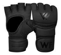 WFX MMA Boxing Gloves Open Palm Padded Knuckles Fist Wraps Martial Arts Training Leather Gloves Sparring Grappling Speed Bag Combat Mitts Kickboxing Punching Muay Thai Cut Pad Support (Black, M)