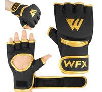 WFX MMA Boxing Gloves Open Palm Padded Knuckles Fist Wraps Martial Arts Training Leather Gloves Sparring Grappling Speed Bag Combat Mitts Kickboxing Punching Muay Thai Cut Pad Support (Golden, S)