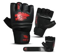 WFX MMA Gloves for Grappling Martial Arts Training, Vegan Leather Half finger Taekwondo Karate Punch bag gloves Men & Women, Body Combat Sparring Boxing Gloves, Cage Fighting, Kickboxing (Black S)