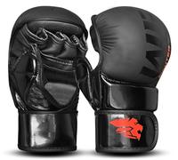 WFX MMA Gloves for Sparring Grappling, Open Palm Half Finger Punch Bag Boxing Gloves Karate Mitts for Men & Women, May Thai Training Gloves for Kickboxing Body Combat (Black, S/M)
