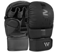 WFX MMA Gloves Martial Arts Mitts Sparring Grappling Muay Thai Cage Fighting Open Palm Adjustable Wrist Support Boxing Training Combat Sports Punching Bag Kickboxing Maya Hide Men Women (Black, S)