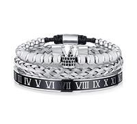 WFYOU 3 Pcs Stainless Steel Imperial Crown Bracelets for Men Gold Roman Numerals Adjustable Cuff Bracelet Luxury Jewelry Gifts