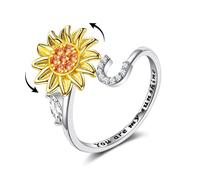 WFYOU Fidget Rings for Anxiety for Women Sunflower Initial Letter Spinner Open Adjustable Ring CZ Daisy Stress Relieving Rings Jewelry Gift for Women Valentine's Day You are My Sunshine Ring