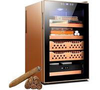 WFYZXE Electric Cigar Cabinet-50l Electronic Cooler Humidor-Spanish Cedar Wood-Controlled Humidity Cigar and Wine Cabinet-Holds 400 Cigars-Commercial/Household (Gold)