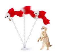 WFZ17 Interesting Lovely Sucker Spring Plush Mouse Pet Cat Kitten Teasing Play Interactive Toy Random Color