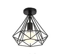 WFZRXFC American retro diamond shape personality Semi Flush Mount Ceiling Light Black metal frame Ceiling Lamp Industrial farmhouse Ceiling Lighting With E27Screw mouth