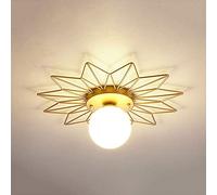 WFZRXFC European golden sun flower shape base Flush Mount Ceiling Light Fixture Single head G9 indoor Ceiling Lamp Milky white glass lampshade Ceiling Lighting For shops, restaurants, clothing stores