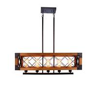 WFZRXFC Kitchen Island Lighting Industrial Farmhouse Pendant Light Dinning Room Chandeliers Rustic Pendant Light Fixtures American Country Retro Chandelier 5 Lights Wood Wrought Iron Light Fixture