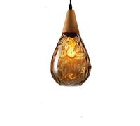 WFZRXFC Retro Solid Wood Lamp Head Chandelier Water Droplets Glass Pendant Light Modern Ceiling Suspension Lamp E27 1 Light For Kitchen Island Coffee Table Work Area Dining Room
