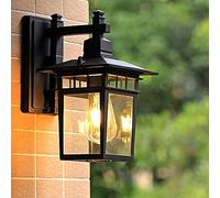 WFZRXFC Square Retro Rustic Black Wall Lantern E24 Outdoor Waterproof And Anti-rust Wall Sconce Die-cast Aluminum Lamp Body Wall Lamp High Light Transmission Glass Patio Light