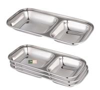 WG inc Stainless Steel Divided Plates, 2 Section Rectangular Dinner Plates for Kids, Portion Control Trays, Camping, Snack Dishes, Metal Baby Plates (Set of 4)