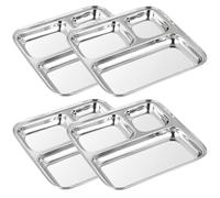 WG inc Stainless Steel Kids Plates, 4 Pack, Premium Metal Dinner Plates | 3 in 1 Compartment Divided Mess Trays for Camping, Adults Portion Control Children Dishes, Dishwasher Safe
