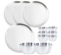 WG inc Stainless Steel Plates and Bowls Set, 12 Pcs Dinnerware Set, Metal Reusable Heavy Kitchen Dinner Plates, Snacks Cereal Dessert Bowls, Camping Dishes, Dishwasher Safe & BPA Free