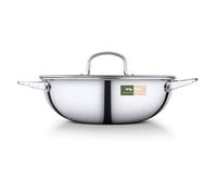 WG inc Stainless Steel Wok with Lid, All Clad Tri-ply Kadhai, Pan for Stir-Frying, Stews, Sauces, Deep Saute, Triply Wok cookware, Trasparent Cover, Induction Compatible (26 CM Diameter)