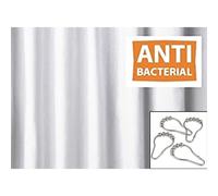 Wg White Anti-Bacterial Fabric Shower Curtain With Chrome Rings - Various Sizes - Standard Or Extra Short/Long/Narrow