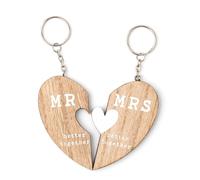WG1140 Wedding Love Story Key Ring Set - Mr & Mrs, Better Together (2 MDF Key Rings, White Heart on Mrs)
