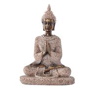 WGD Fox Sandstone Meditation Sitting Buddha Statue, Seated Sculpture Hand Carved Figurine, Indoor Home Decoration Sandstone Buddha Ornament