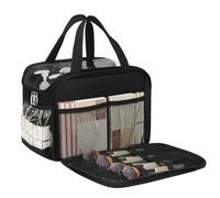 WGEAR Toiletry Bag for Women, Travel Makeup Bag with Compartments, Large Wide-open Cosmetic Bag with Adjustable Divider, Puffy Fulll-Sized Toiletry Organizer for Trip Camping - Black