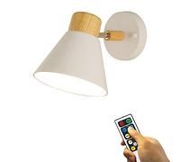 WGFJKI 1 Light Nordic Wall Sconce 90 Degree Adjustable Wall Light,Led Remote Control Battery Run Indoor Wireless Dimmable White Wall Lamp for Bedroom Restaurant Aisle