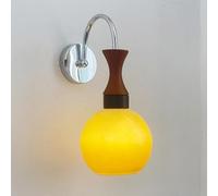 WGFJKI 1-Light Vintage Wall Sconce Indoor Bedroom Bedside Wall Lamp with Glass Lampshade Wood Finish Hardwired Spherical Wall Light for Vanity Bedroom Bedside Living Room(Chrome)
