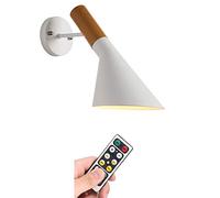 WGFJKI 1-Pack Nordic Style Dimmable Wall Lamp,Led Remote Control Battery Run Indoor Not Hardwired Metal Lampshade Wall Sconce Light Fixture for Aisle Bedroom Bedside