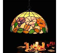 WGFJKI 12 Inch Style Chandelier,Vintage Stained Glass Ceiling Light,Multi-Colored LED Pendant Lighting Fixtures for Bedroom/Living Room/Cafe,E27