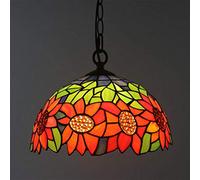 WGFJKI 12 inch Style Sunflower Chandeliers, Vintage Multicolor Stained Glass Pendant Lighting Fixture, 1 Light Decoration Ceiling Hanging Lamps for Living Room Dining Room Bedroom,A