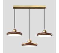 WGFJKI 3-heads Dining Room Chandelier, Wood Grain Metal Pendant Light with Acrylic Panel Shade, Flying Disc Hanging Lamp, E27 Lighting Fixture, Indoor Decorative Lighting Suspension Lamps