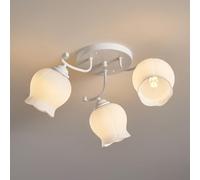 WGFJKI 3-Light Minimalist Glass Flowers Kitchen Island Ceiling Light Nordic Creativity Bedroom Semi Flush Mount Ceiling Lamp Mid Century White Dining Room Pendant Light For Balcony Aisle