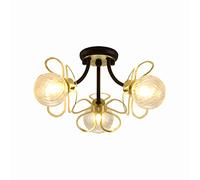 WGFJKI 3-Light Semi Flush Mount Ceiling Light Black Sputnik Chandelier Light Fixtures Beautiful Flower Shape Glass Globe Pendant Ceiling Lamp for Bedroom Living Room Hallway