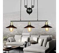 WGFJKI 3-Lights Retro Iron Hanging Lamp Industrial Vintage Pulley Pendant Light Rise Fall Retractable Chandelier Loft Balcony Café Art Gallery Metal Kitchen Ceiling Lamp Fixture