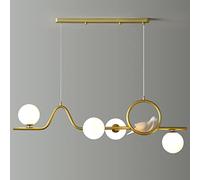 WGFJKI 4-Light Globe Chandelier Gold Large Chandeliers Fixture Bird Linear Pendant Light with White Glass Globe Shade ?Magic Bean Ceiling Lighting for Living Room Dining Room Farmhouse