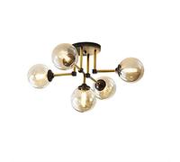 WGFJKI 5-Light Glass Semi Flush Mount Ceiling Light Vintage Industrial Brushed Brass Sputnik Chandelier Lighting Globe Close to Ceiling Light Fixtures for Living Room Bedroom Farmhouse