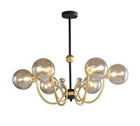 WGFJKI 6 Lights Glass Sputnik Chandelier Mid-Century Foyer Chandelier with Globe Glass Shade Magic Bean Pendant Light for Kitchen Island Living Room Bedroom Dining Room, E26/E27 Base, Amber