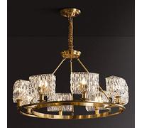 WGFJKI 8 Lights Crystal Chandelier Lighting Fully Copper Finished Flush Mount Ceiling Light Fixtures with Clear Crystal Shade, Crystal Pendant Light for Living Room Farmhouse