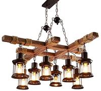WGFJKI 8 Lights Vintage Chandelier Industrial Birdcage Island Light Rope Cage Frame Ceiling Hanging Lamp Wooden Loft Pendant Light Lantern Indoor Decoration Lighting For Dining Room Bar Restaurant