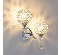 WGFJKI American Rustic Double Head Silver Chrome Globe Shade Wave Curve Small Wall Lamp with Crystal Pendant Decor for Bedroom Bedside Lamp Living Room Hotel Corridor