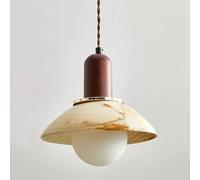 WGFJKI Boho Ceramic Ceiling Light Retro Walnut Wood Pendant Lights With Globe Milk White Glass Shade, Japanese Wabi-Sabi Style Concrete Hanging Lamp Vintage Adjustable Kitchen Island Light, G9